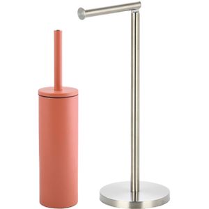 Spirella Badkamer accessoires set - WC-borstel/toiletrollen houder - metaal - terracotta/zilver - Luxe uitstraling
