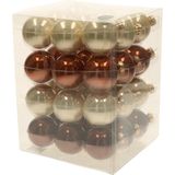 72x stuks glazen kerstballen natuurtinten (opal natural) 4 en 6 cm mat/glans - Kerstversiering/kerstboomversiering