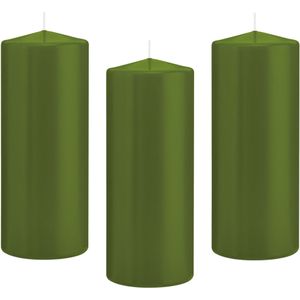 12x Olijfgroene cilinderkaarsen/stompkaarsen 8 x 20 cm 119 branduren - Geurloze kaarsen olijf groen - Stompkaarsen