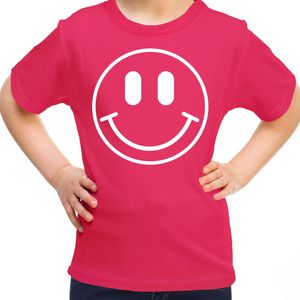 Bellatio Decorations Verkleed shirt meisjes - smiley - roze - carnaval - feestkleding voor kinderen