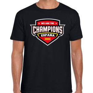 We are the champions Espana t-shirt met schild embleem in de kleuren van de Spaanse vlag - zwart - heren - Spanje supporter / Spaans elftal fan shirt / EK / WK / kleding