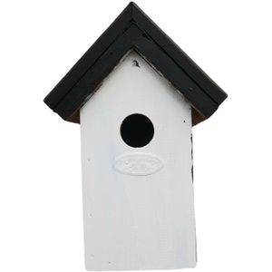 Houten vogelhuisje/nestkastje 22 cm - in het zwart/wit maken - DHZ schilderen pakket - 2x tubes verf en kwasten