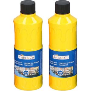 2x Hobby/knutsel acrylverf / temperaverf - Geel - Fles 250 ml - Gele tempera / acryl verf - Hobby/knutselmateriaal - Schilderij maken - Verf op waterbasis