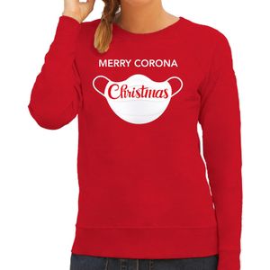 Merry corona Christmas foute Kerstsweater / kersttrui rood voor dames - Kerstkleding / Christmas outfit