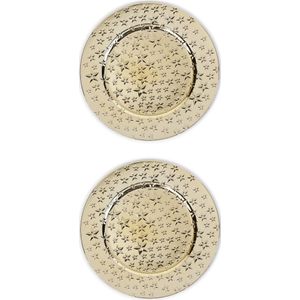 2x stuks diner borden/onderborden goud met sterren 33 cm - Diner/kerstdiner borden/onderborden/dinerborden