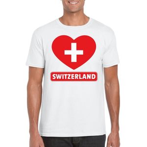 Zwitserland t-shirt met Zwitserse vlag in hart wit heren