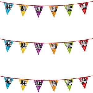 3x stuks vlaggenlijnen met glitters 18 jaar thema feestartikelen - Verjaardag versieringen - 8 meter - Plastic