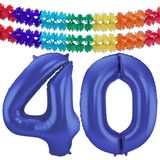 Folat folie ballonnen - Leeftijd cijfer 40 - blauw - 86 cm - en 2x slingers
