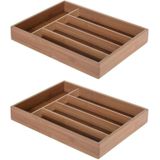 2x Bestekbakken bamboe hout 27 cm - Bestekbakken hout - Keukenla bestekbak