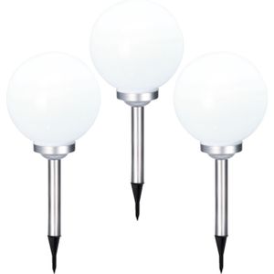 Set van 3x stuks solar tuinlampen/prikspots bol op zonne-energie 30 cm - Prikspots tuinverlichting