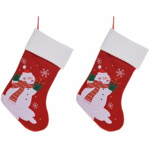 3x stuks kerstsokken met sneeuwpop print 46 cm - kerstversiering haard sokken