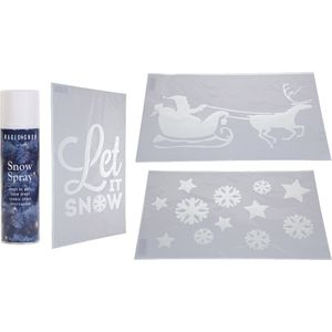 Kerstversiering raamsjablonen - 3 stuks - met sneeuwspray - 54 cm