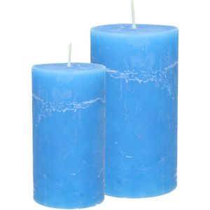 Stompkaarsen/cilinderkaarsen set - 2x - blauw - rustiek model