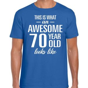 Awesome 70 year - geweldige 70 jaar cadeau t-shirt blauw heren -  Verjaardag cadeau