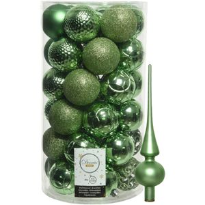 Kunststof kerstballen D6 cm - incl. glazen piek mat - groen