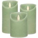 Set van 3x Stuks Jade Groen LED Kaarsen met Bewegende Vlam - Sfeer Stompkaarsen Voor Binnen