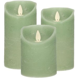 Set van 3x Stuks Jade Groen LED Kaarsen met Bewegende Vlam - Sfeer Stompkaarsen Voor Binnen
