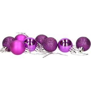 Gerim Kerstballen - 8 stuks - paars - kunststof - mat/glans/glitter - D3 cm