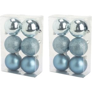 24x stuks kunststof kerstballen ijsblauw 8 cm mat/glans/glitter - Onbreekbare plastic kerstballen - Kerstversiering