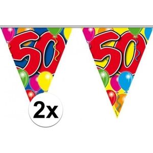 2x stuks leeftijd versiering vlaggenlijnen / vlaggetjes / slingers 50 jaar geworden thema 10 meter