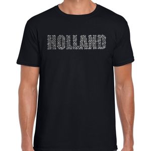Glitter Holland t-shirt zwart met steentjes/rhinestones voor heren - Oranje fan shirts - Holland / Nederland supporter - EK/ WK shirt / outfit