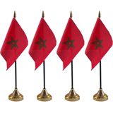 4x stuks Marokko tafelvlaggetje 10 x 15 cm met standaard - Landen vlaggen versieringen/feestartikelen