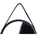 Wandspiegel - zwart - rond - industrieel - 51 cm - leder look riem