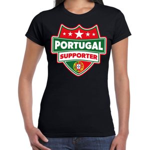 Portugal supporter schild t-shirt zwart voor dames - Portugal landen t-shirt / kleding - EK / WK / Olympische spelen outfit