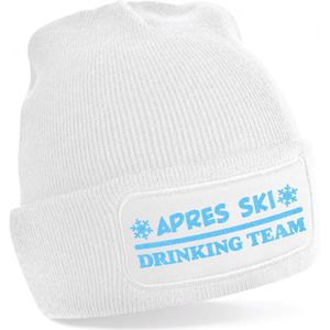 Bellatio Decorations Wintersport muts volwassenen - Drinking Team - wit - glitter - Apres ski