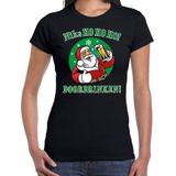 Fout Kerst shirt / t-shirt - ho ho ho doordrinken bier - zuipende Santa - zwart voor dames - kerstkleding / kerst outfit
