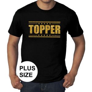 Grote maten Topper t-shirt - zwart met gouden glitter letters - plus size heren