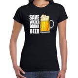 Save water drink beer fun t-shirt - zwart - dames - Feest outfit / kleding / shirt