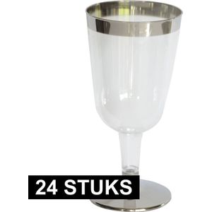 Luxe wijnglazen - Zilver/transparant - Kunststof - 180 ml - Herbruikbare wijnglazen - 24 stuks