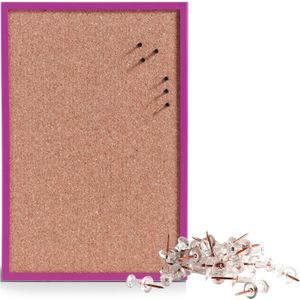 Prikbord incl. 25x punaises rose goud - 40 x 60 cm - paars - kurk