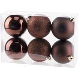 18x stuks kunststof kerstballen donkerbruin 8 cm mat/glans/glitt- Onbreekbare plastic kerstballen - Kerstversiering