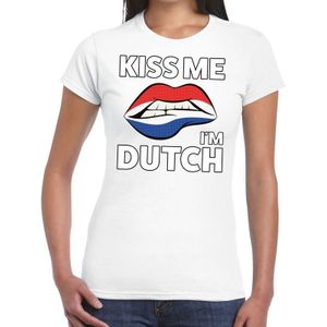 Kiss me I am Dutch t-shirt wit dames - feest shirts dames - Holland kleding