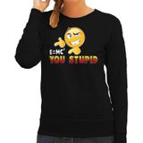 Funny emoticon sweater E is mc2 you stupid zwart voor dames - Fun / cadeau trui