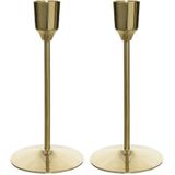 Set van 2x stuks luxe diner kaarsen staande kandelaar aluminium kleur goud 15 cm - Diameter onderkant 7 cm
