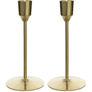 Set van 2x stuks luxe diner kaarsen staande kandelaar aluminium kleur goud 15 cm - Diameter onderkant 7 cm