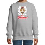 Foute Kerstsweater / Kerst trui met hamsterende kat Merry Christmas grijs voor kinderen- Kerstkleding / Christmas outfit