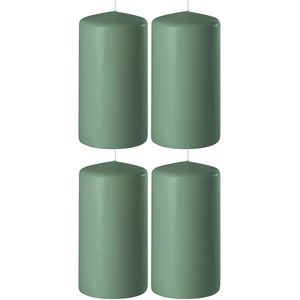 4x Groene Cilinderkaarsen/Stompkaarsen 6 X 15 cm 58 Branduren - Geurloze Kaarsen Groen