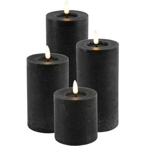 Countryfield LED kaarsen/stompkaarsen - set 4x - zwart - H8, H15 en H20 cm