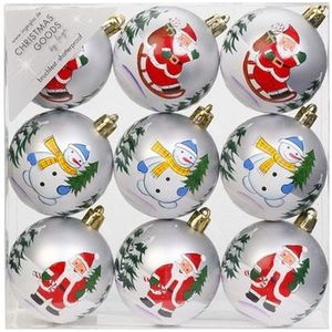 9x Witte kerstballen 6 cm kunststof met print - Onbreekbare plastic kerstballen - Kerstboomversiering wit