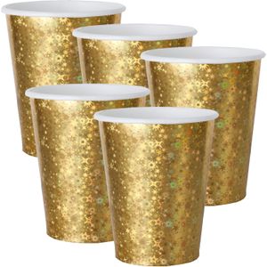 Santex feest wegwerp bekertjes - glitter - 50x stuks - 270 ml - goud - karton