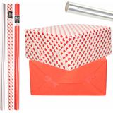6x Rollen kraft inpakpapier transparante folie/hartjes pakket - rood/harten design 200 x 70 cm - Valentijn/liefde/cadeaupapier