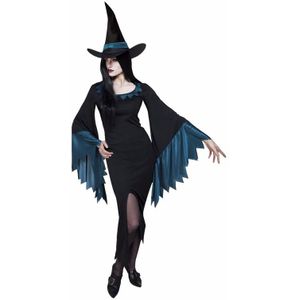 Dames heksen kostuum zwart met blauw