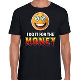 Funny emoticon t-shirt I do it for the money zwart voor heren - Fun / cadeau - Foute party kleding