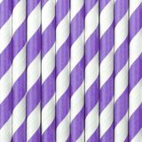 60x stuks gestreepte rietjes van papier lila paars/wit - Verjaardag feestartikelen
