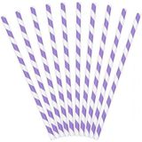 60x stuks gestreepte rietjes van papier lila paars/wit - Verjaardag feestartikelen
