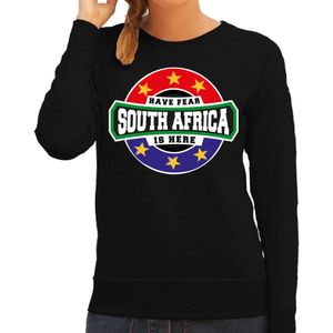 Have fear South Africa is here sweater met sterren embleem in de kleuren van de Zuid Afrikaanse vlag - zwart - dames - Zuid Afrika supporter / Afrikaans elftal fan trui / EK / WK / kleding